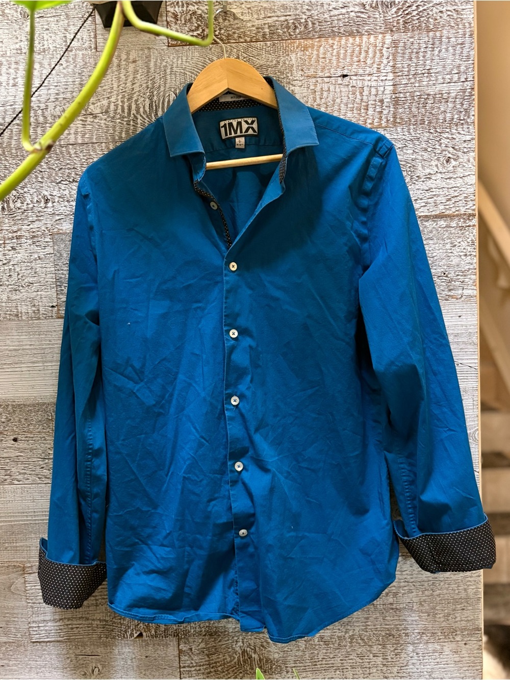 Express | 1MX Limited Edition Fitted Button-Up Shirt - Men's L, Blue/Black